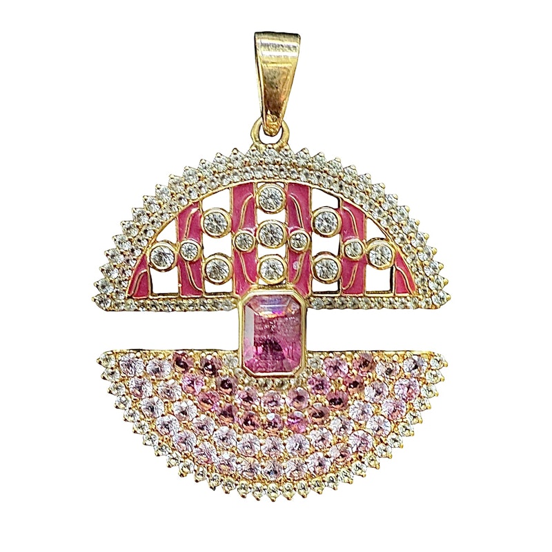 14k Yellow Gold Ombre Pink Sapphire Ruby Diamond Pendant
