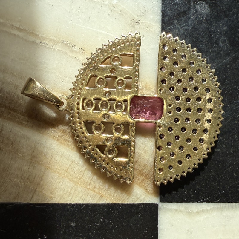 14k Yellow Gold Ombre Pink Sapphire Ruby Diamond Pendant