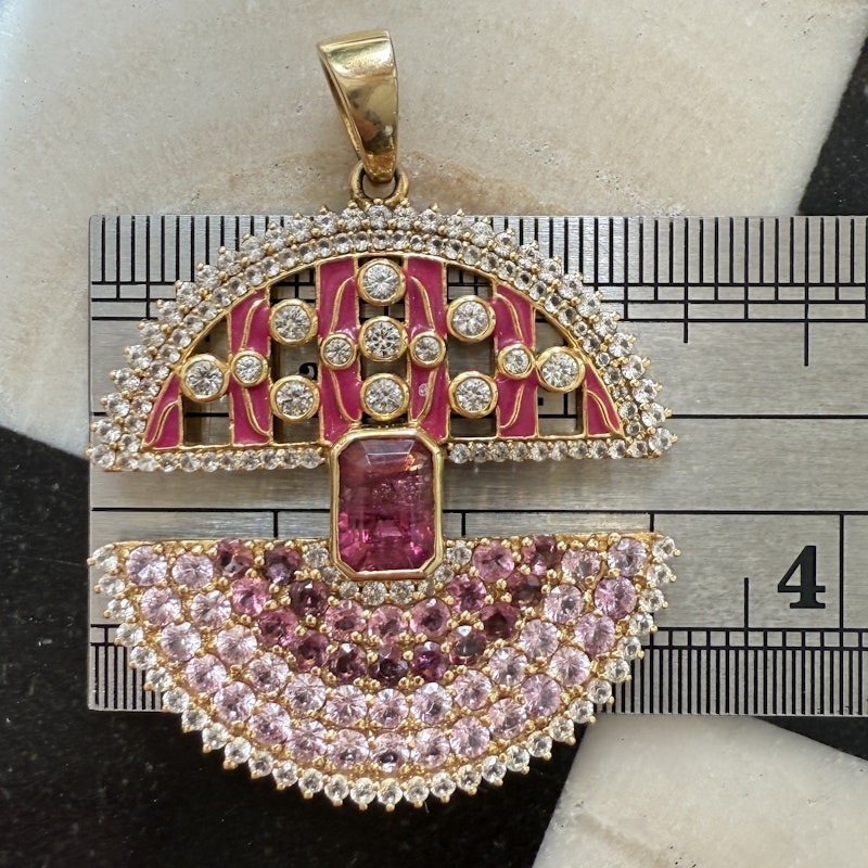 14k Yellow Gold Ombre Pink Sapphire Ruby Diamond Pendant