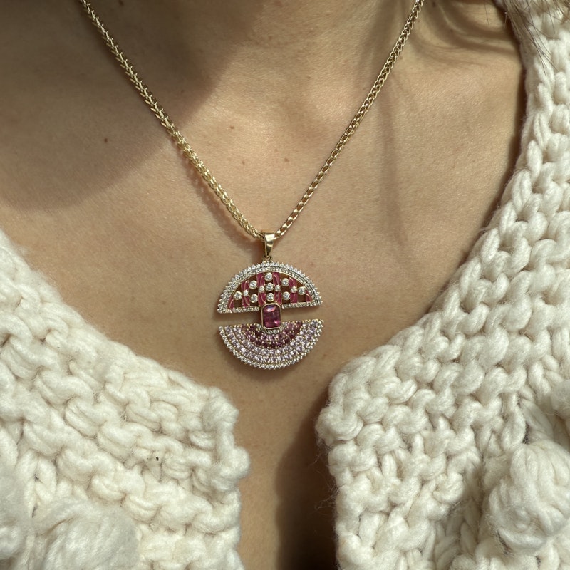 14k Yellow Gold Ombre Pink Sapphire Ruby Diamond Pendant