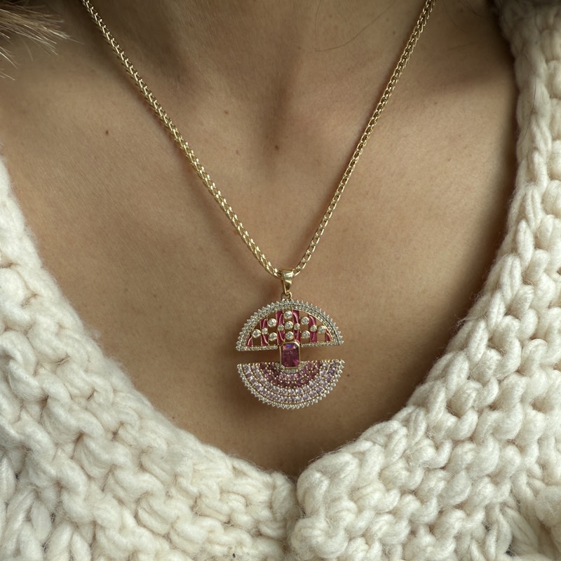14k Yellow Gold Ombre Pink Sapphire Ruby Diamond Pendant