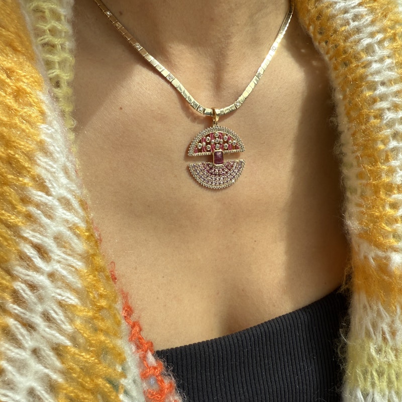14k Yellow Gold Ombre Pink Sapphire Ruby Diamond Pendant