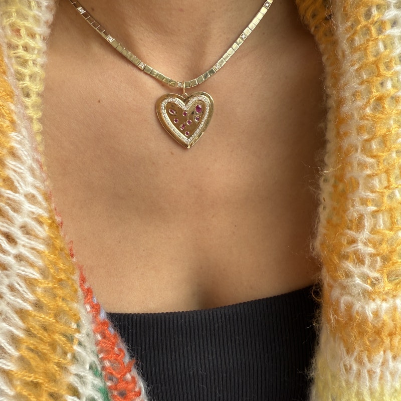 14k Yellow Gold Ruby and Diamond Heartburst Pendant
