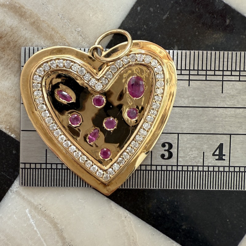 14k Yellow Gold Ruby and Diamond Heartburst Pendant