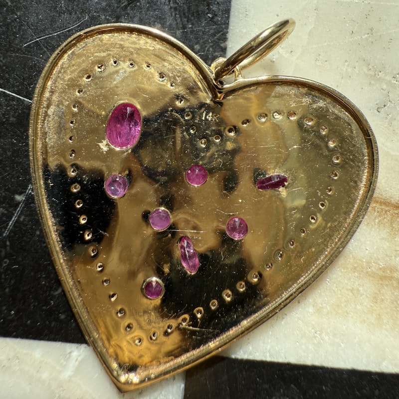 14k Yellow Gold Ruby and Diamond Heartburst Pendant
