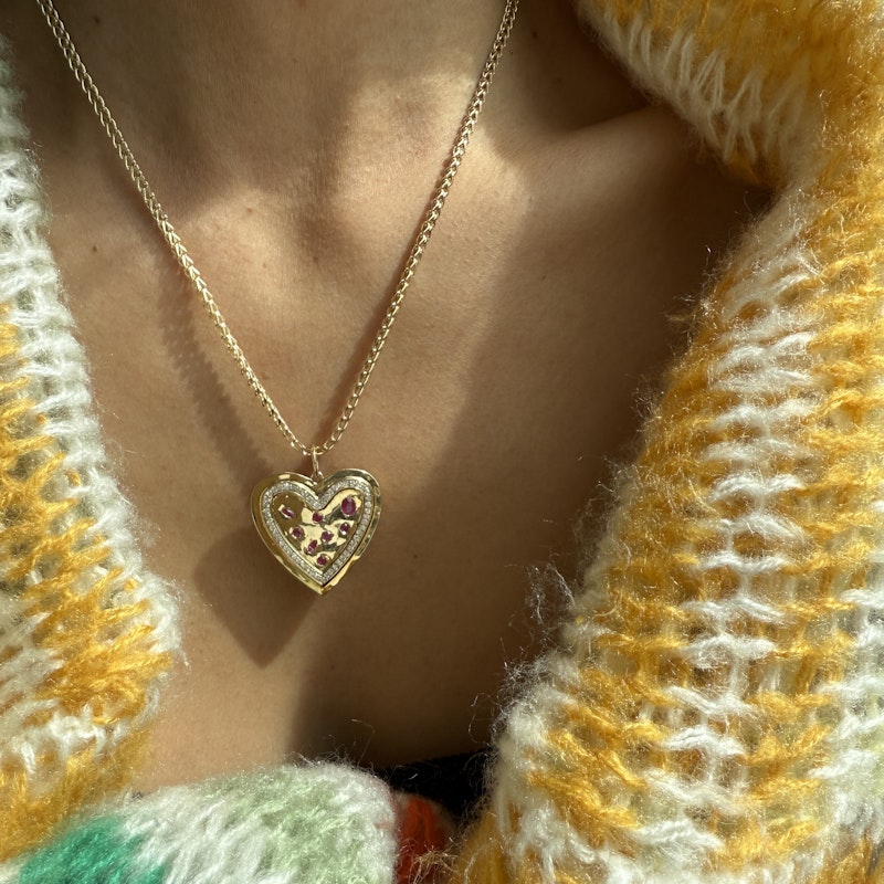 14k Yellow Gold Ruby and Diamond Heartburst Pendant