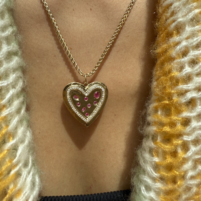14k Yellow Gold Ruby and Diamond Heartburst Pendant