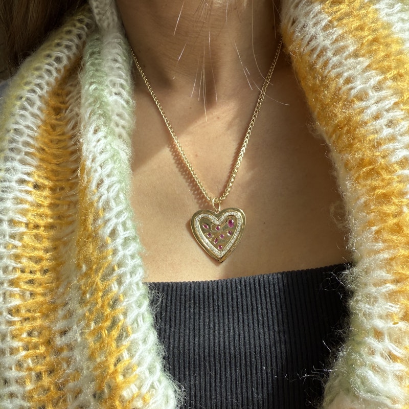 14k Yellow Gold Ruby and Diamond Heartburst Pendant