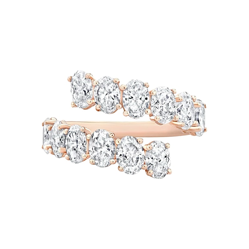 18k Rose Gold Oval Diamond Bypass Ring