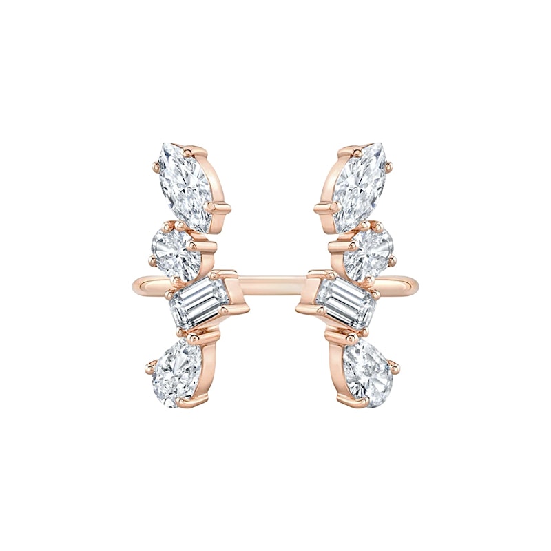 18k Rose Gold Multi-Shaped Diamond Split Cuff Ring
