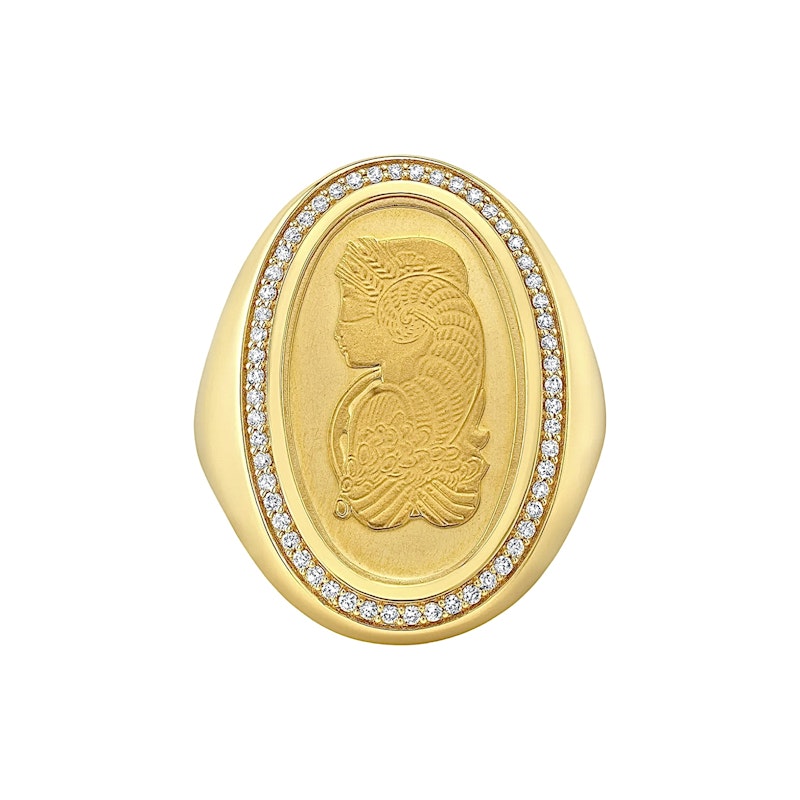 18k Yellow Gold & Diamond Swiss Coin Signet Ring