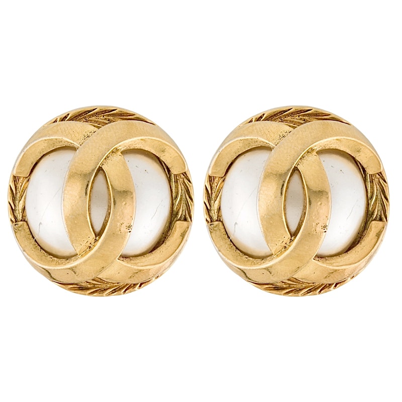 Chanel Gold and Pearl CC Clip On Earrings