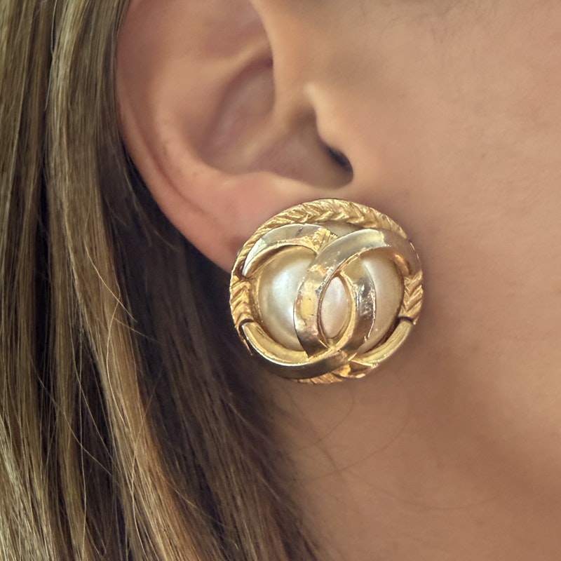 Chanel Gold and Pearl CC Clip On Earrings