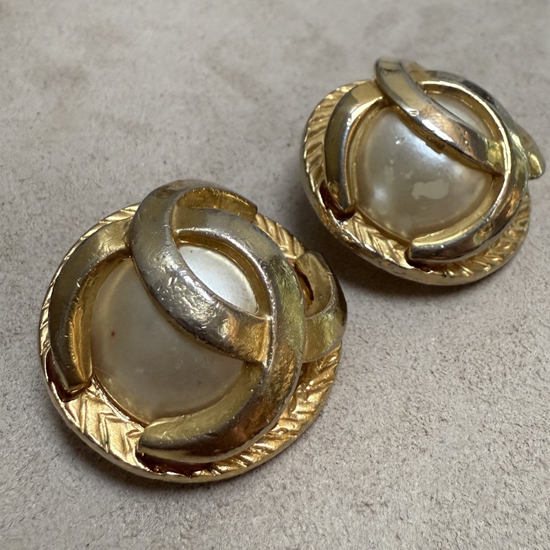 Chanel Gold and Pearl CC Clip On Earrings