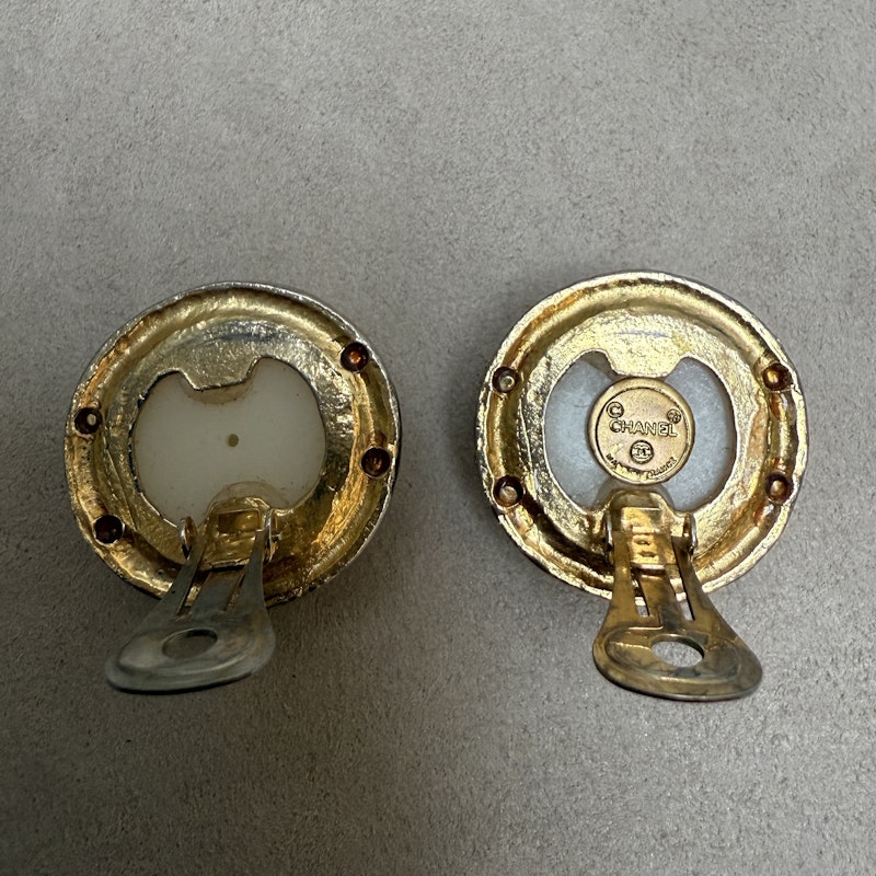 Chanel Gold and Pearl CC Clip On Earrings