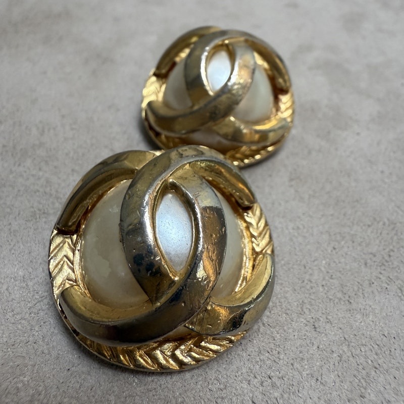 Chanel Gold and Pearl CC Clip On Earrings