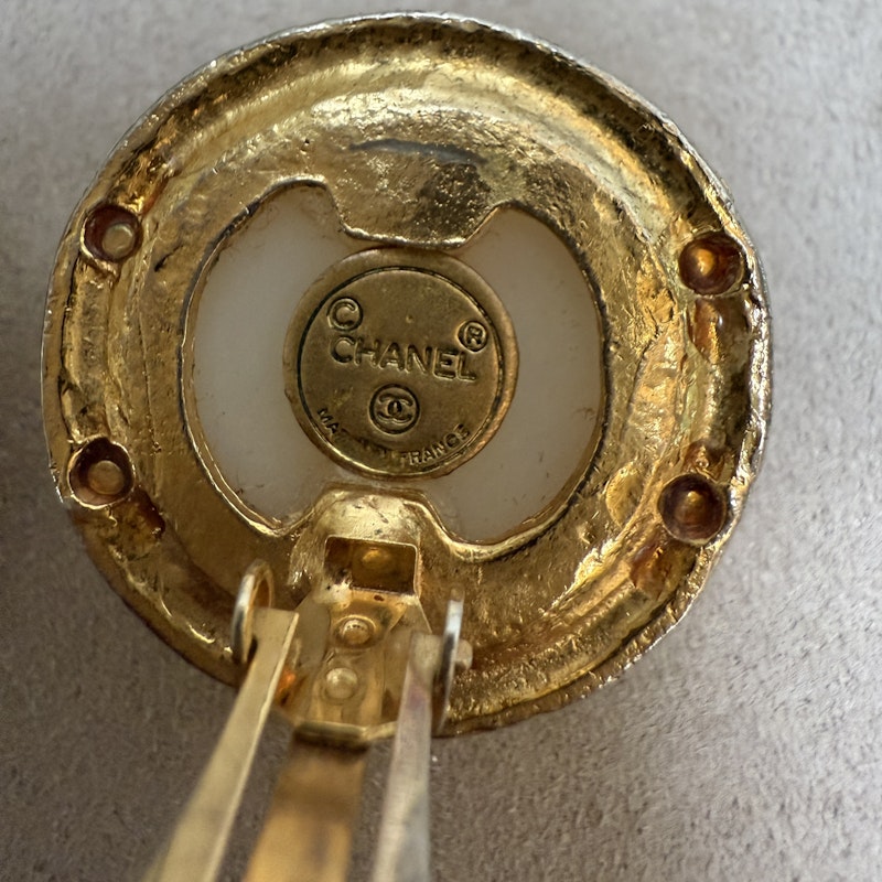 Chanel Gold and Pearl CC Clip On Earrings