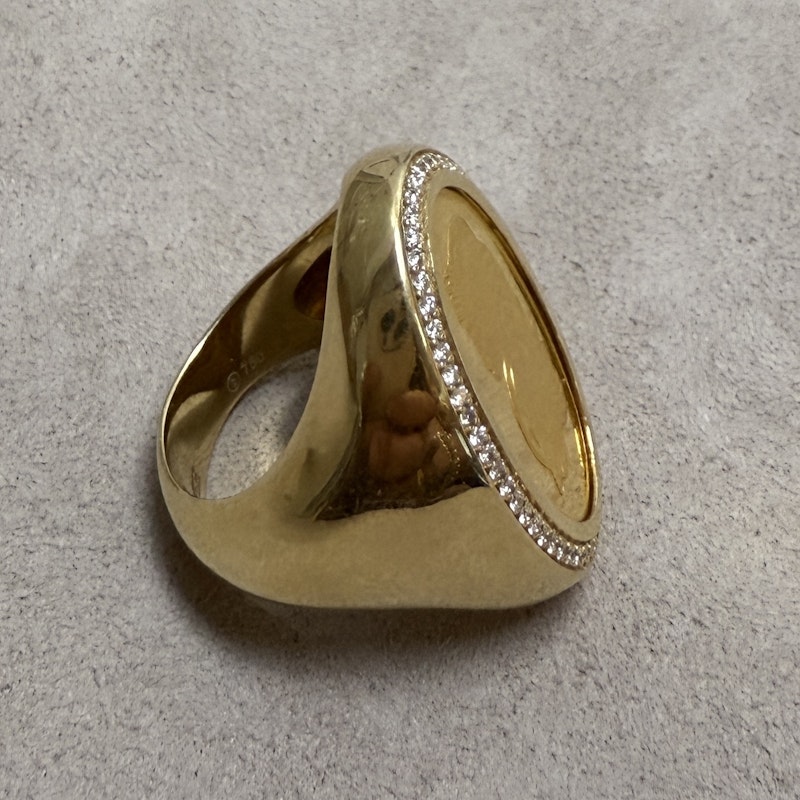 18k Yellow Gold & Diamond Swiss Coin Signet Ring