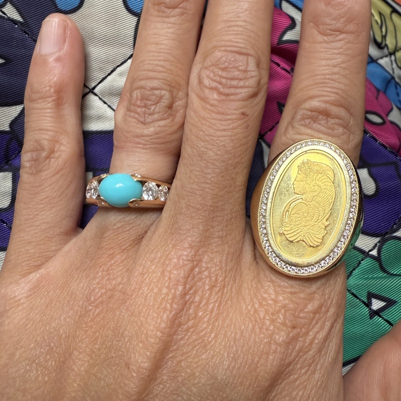 18k Yellow Gold & Diamond Swiss Coin Signet Ring