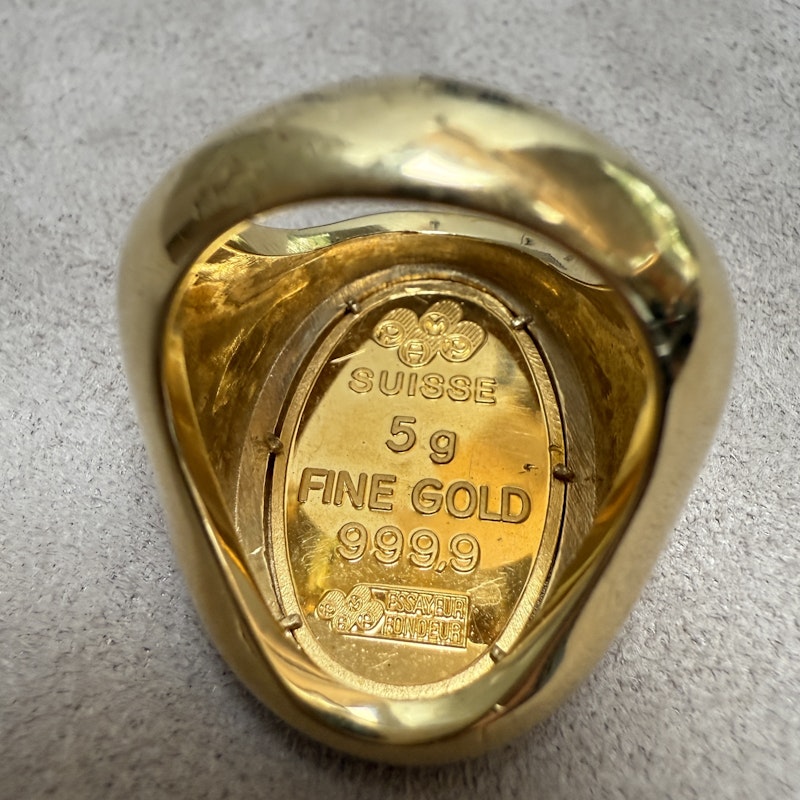 18k Yellow Gold & Diamond Swiss Coin Signet Ring