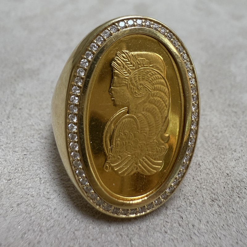 18k Yellow Gold & Diamond Swiss Coin Signet Ring