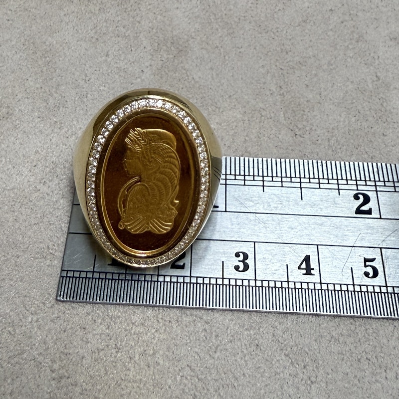 18k Yellow Gold & Diamond Swiss Coin Signet Ring