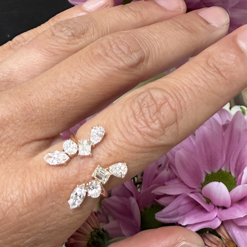 18k Rose Gold Multi-Shaped Diamond Split Cuff Ring