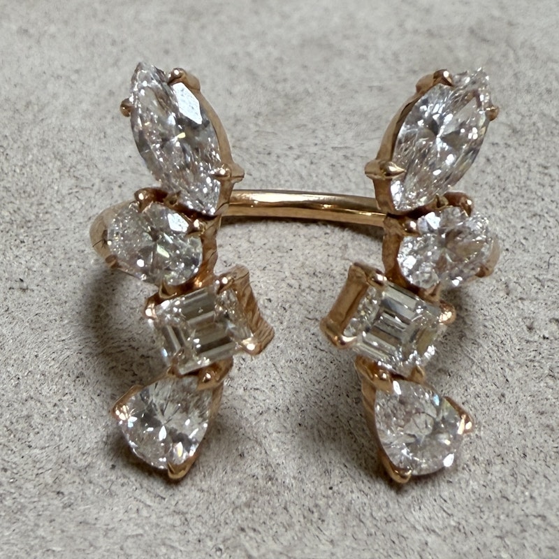 18k Rose Gold Multi-Shaped Diamond Split Cuff Ring