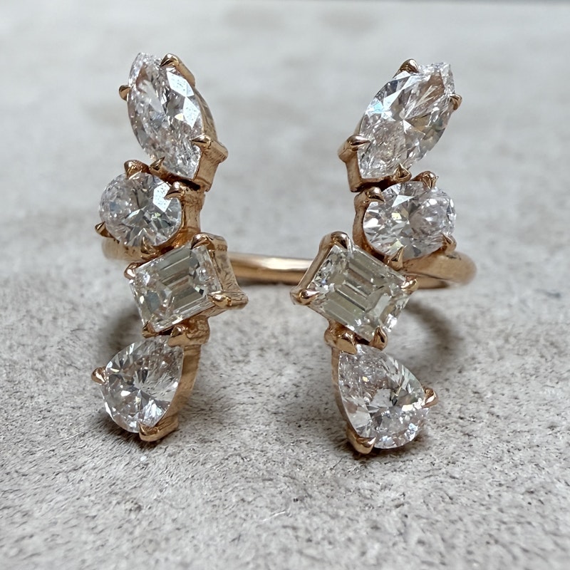 18k Rose Gold Multi-Shaped Diamond Split Cuff Ring