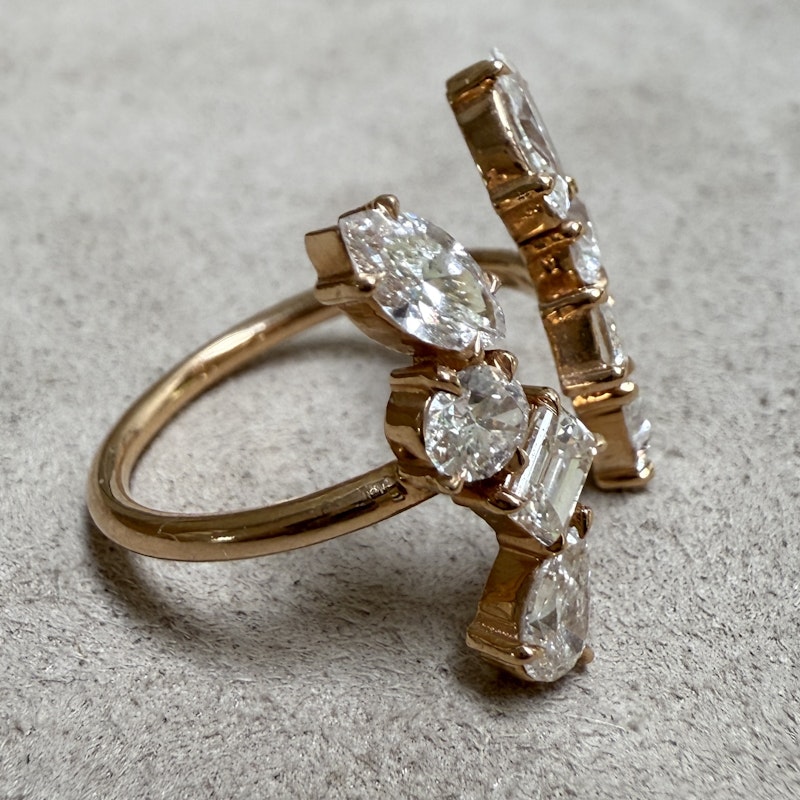 18k Rose Gold Multi-Shaped Diamond Split Cuff Ring