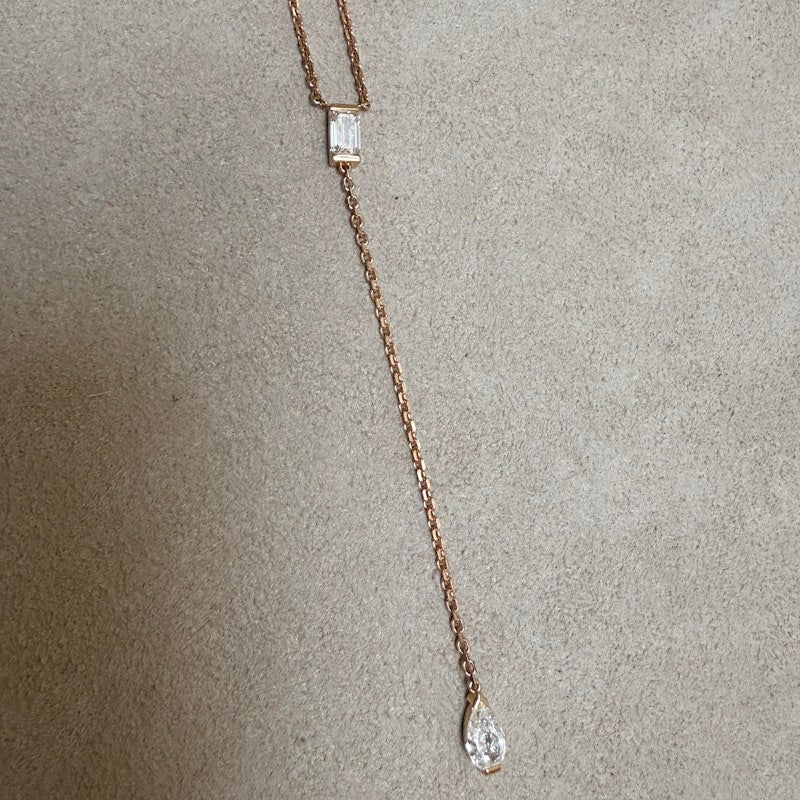 18k Rose Gold Emerald and Pear-Cut Diamond Lariat Necklace