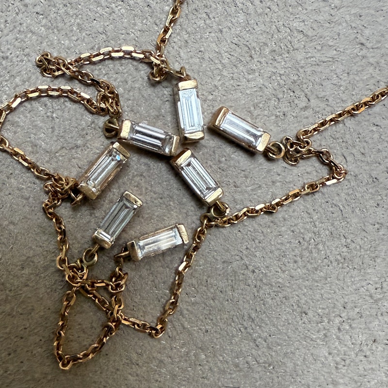 18k Rose Gold Dangling Baguette Necklace