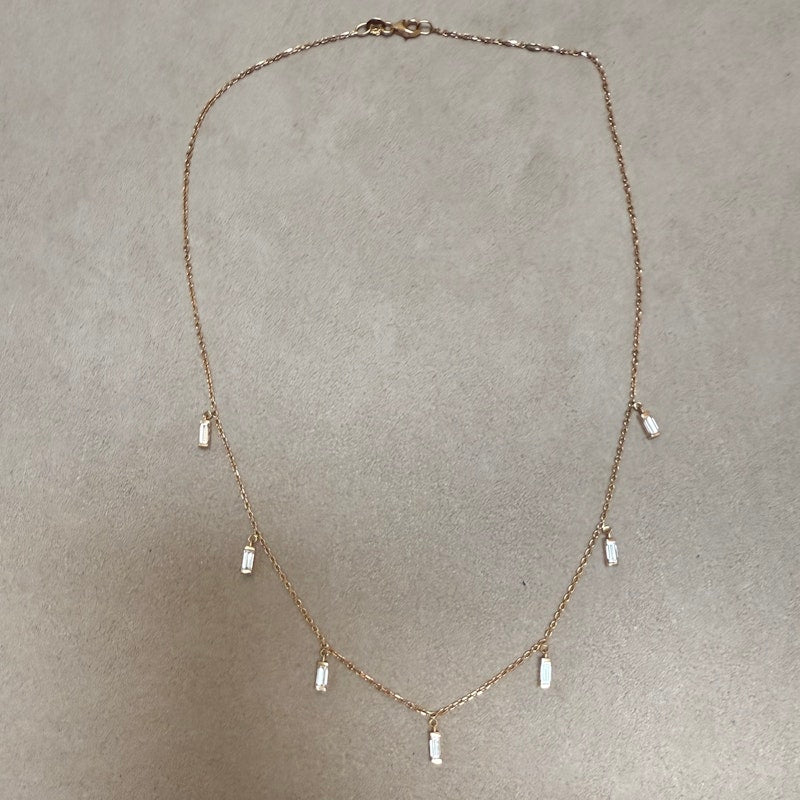 18k Rose Gold Dangling Baguette Necklace