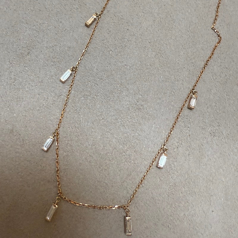 18k Rose Gold Dangling Baguette Necklace