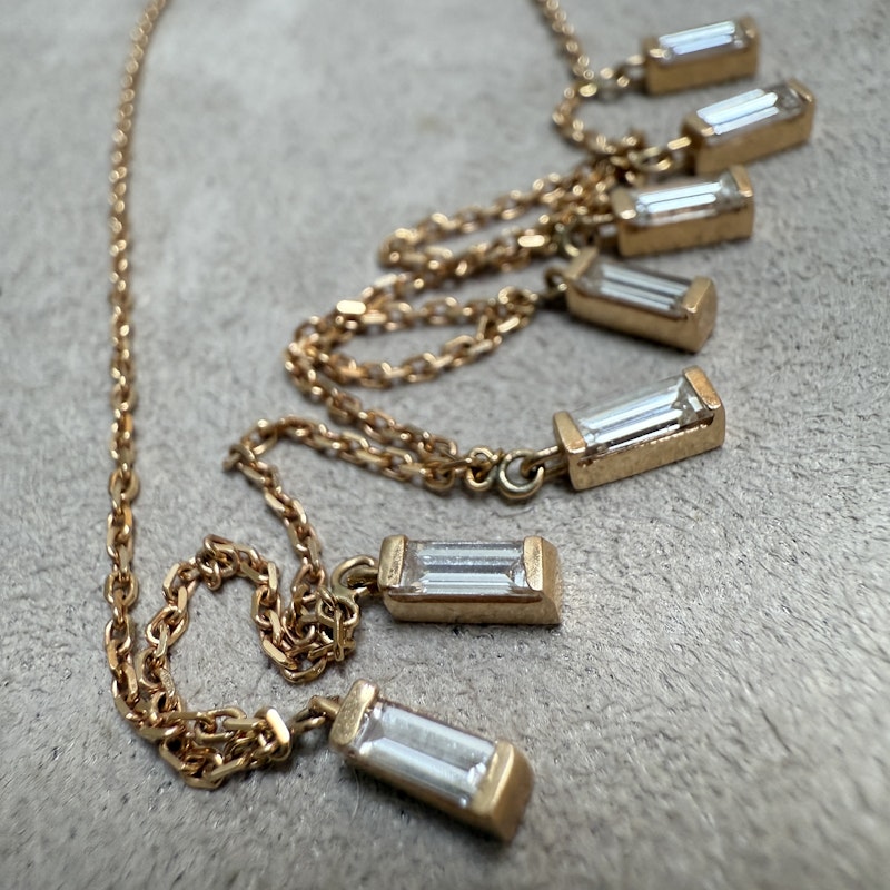 18k Rose Gold Dangling Baguette Necklace