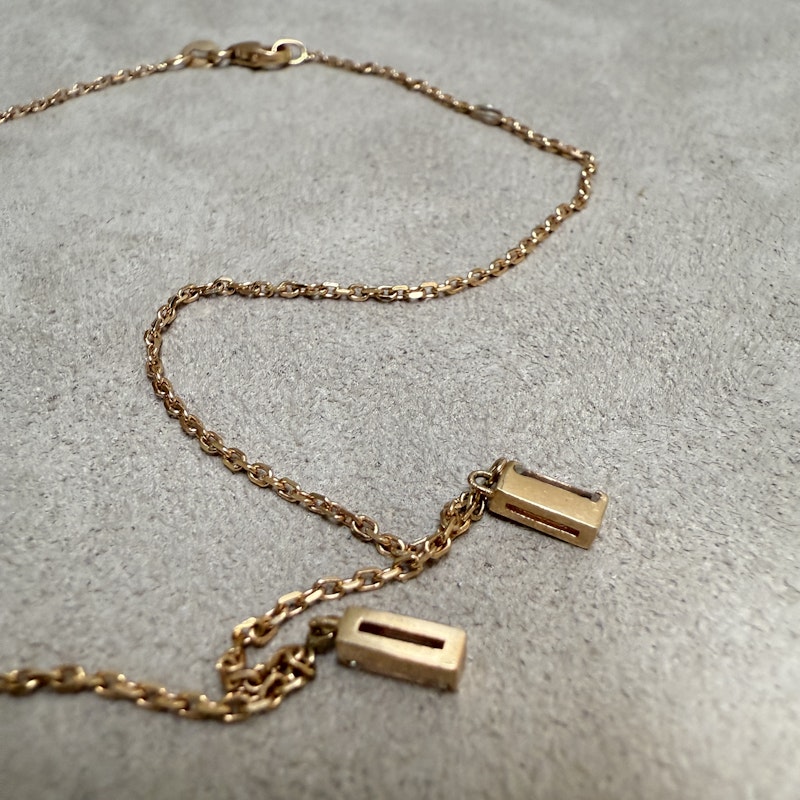 18k Rose Gold Dangling Baguette Necklace