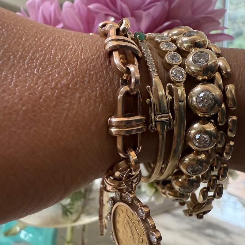 22k Gold Coin Charm Bracelet with 14k Rose Gold Mariner Chain