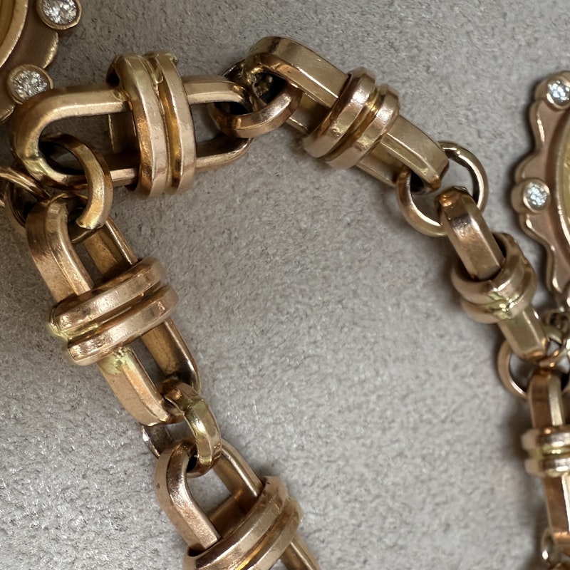 22k Gold Coin Charm Bracelet with 14k Rose Gold Mariner Chain