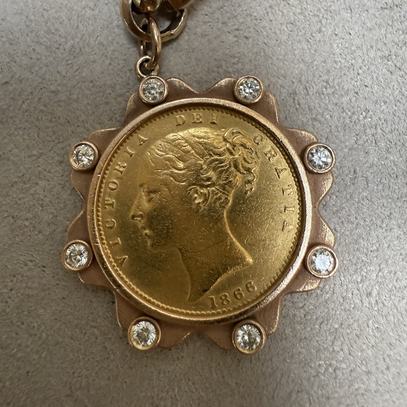22k Gold Coin Charm Bracelet with 14k Rose Gold Mariner Chain