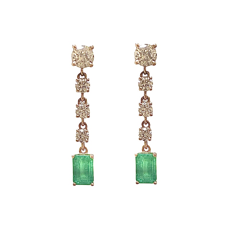 KayLee & Rose 14k Rose Gold Emerald & Diamond Drop Earrings