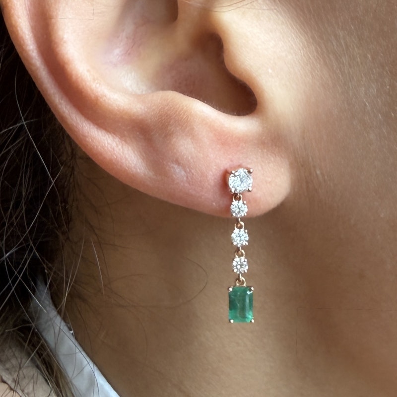 KayLee & Rose 14k Rose Gold Emerald & Diamond Drop Earrings