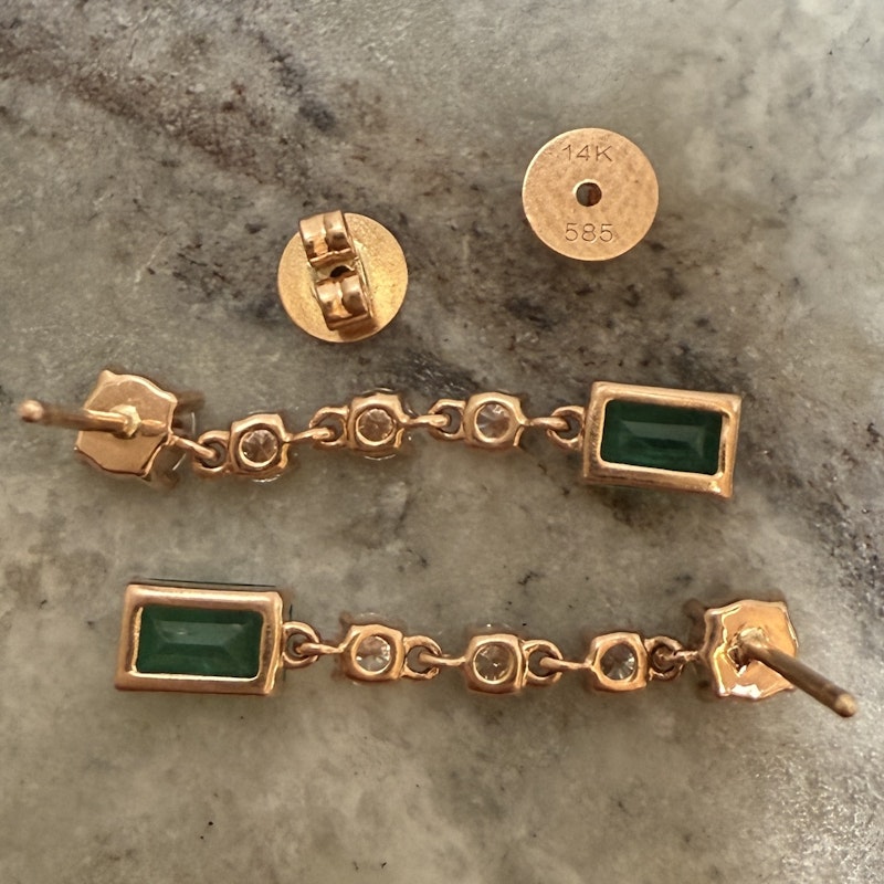KayLee & Rose 14k Rose Gold Emerald & Diamond Drop Earrings