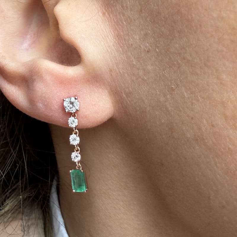 KayLee & Rose 14k Rose Gold Emerald & Diamond Drop Earrings