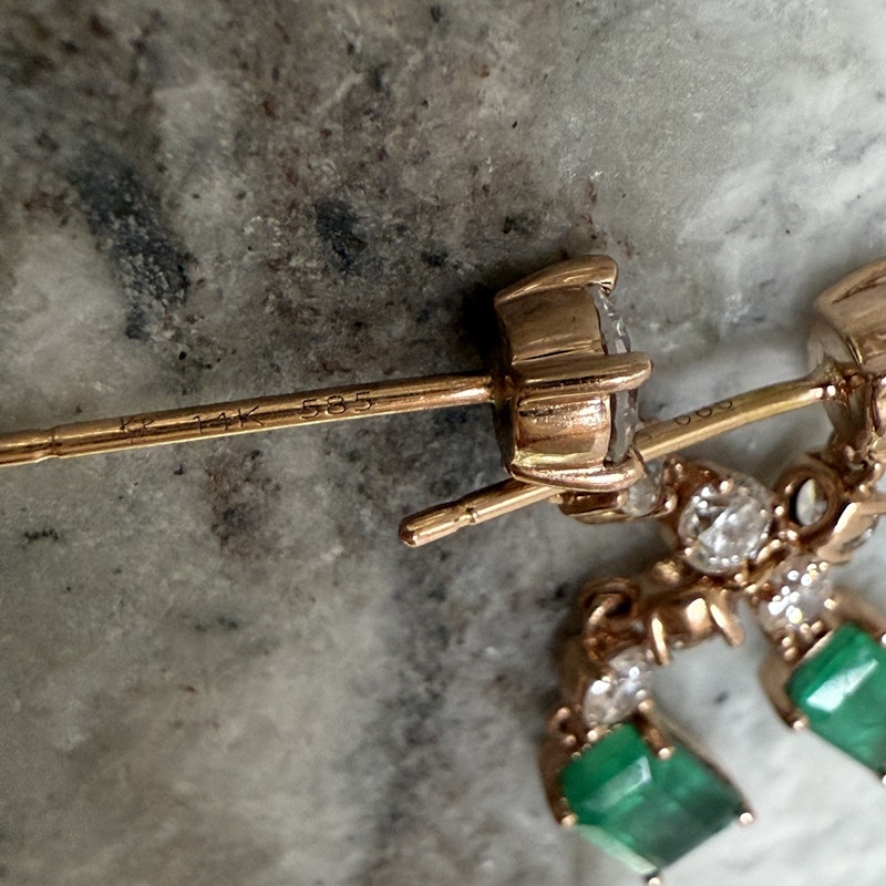 KayLee & Rose 14k Rose Gold Emerald & Diamond Drop Earrings