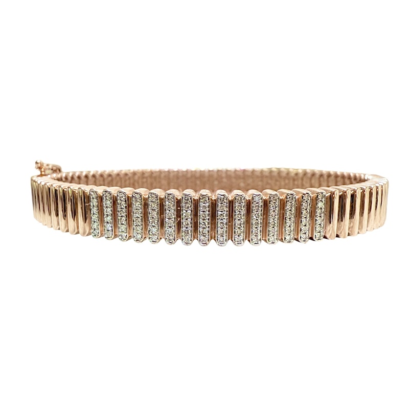 KayLee & Rose 14k Rose Gold Fluted Diamond Bangle Bracelet