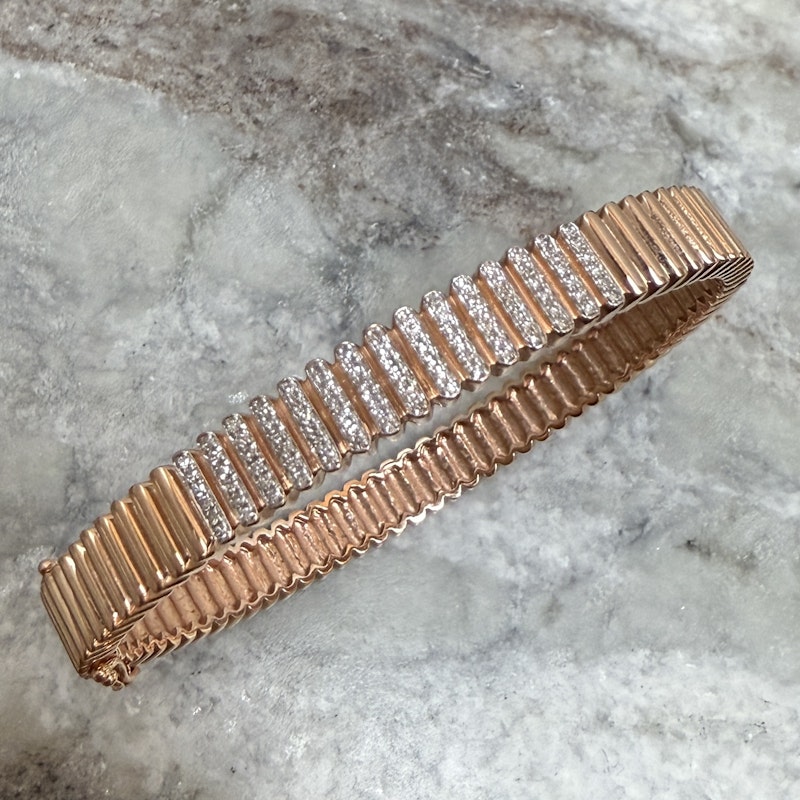KayLee & Rose 14k Rose Gold Fluted Diamond Bangle Bracelet