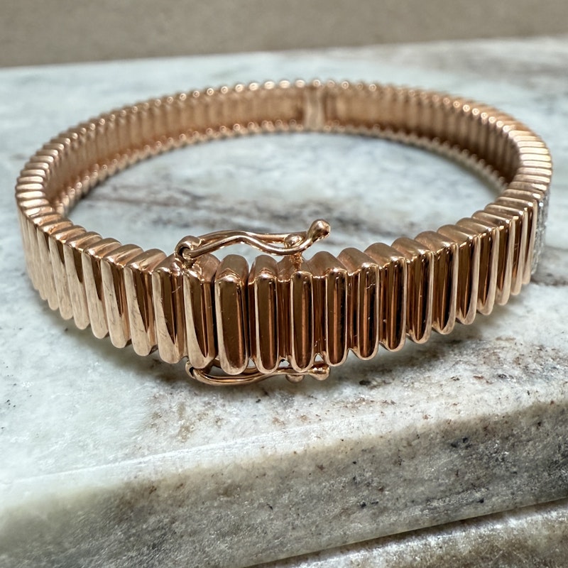 KayLee & Rose 14k Rose Gold Fluted Diamond Bangle Bracelet