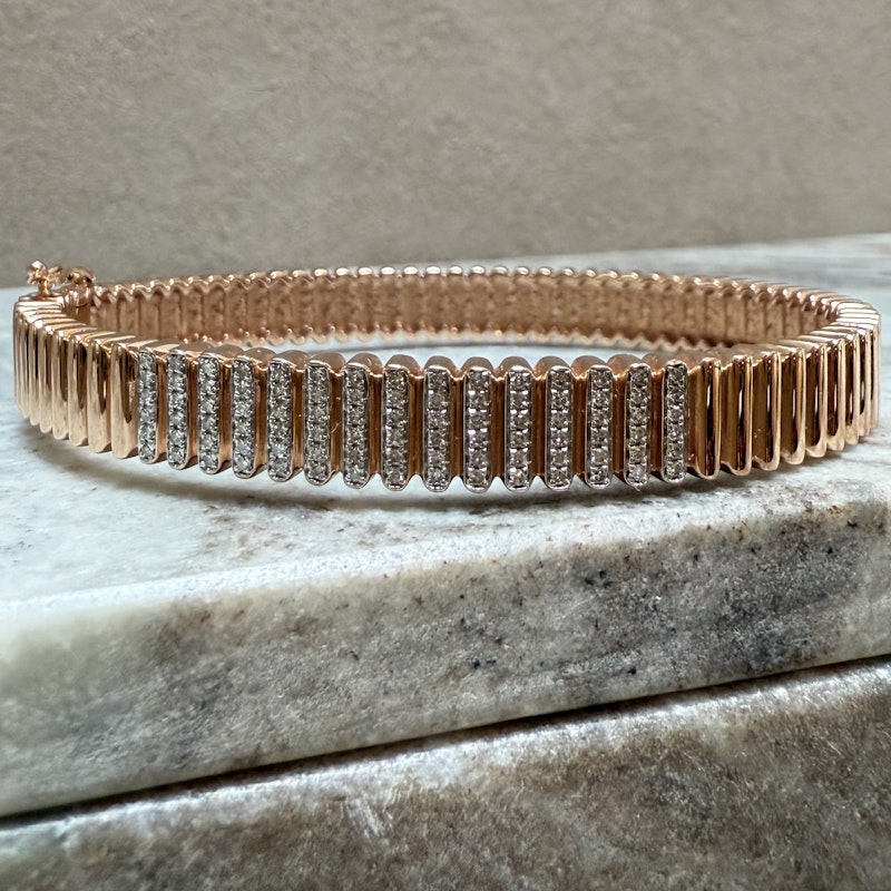 KayLee & Rose 14k Rose Gold Fluted Diamond Bangle Bracelet