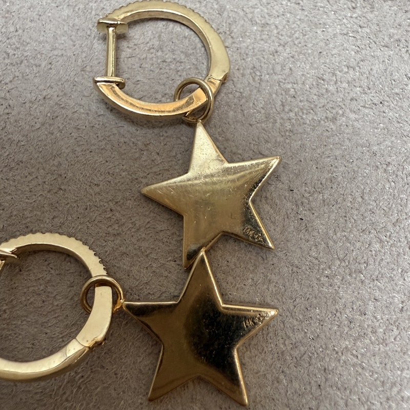 14k Yellow Gold Mother of Pearl & Diamond Star Huggie Earrings