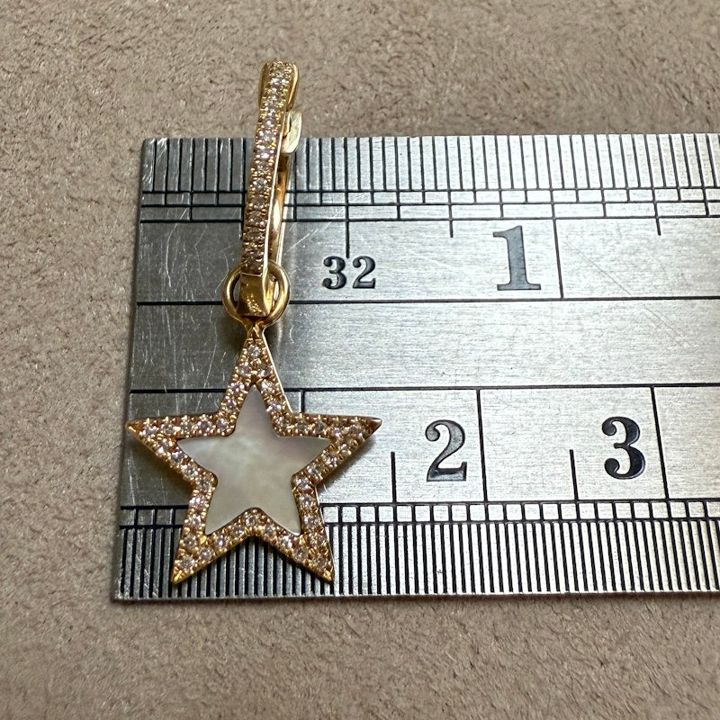 14k Yellow Gold Mother of Pearl & Diamond Star Huggie Earrings